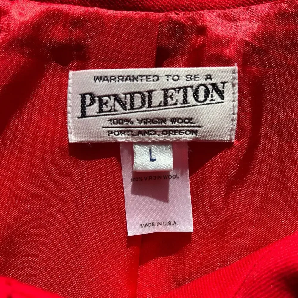 Pendleton Jacket Coat Size L Red 100% Virgin Wool Longline Classic Button Up